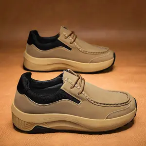 UYCEKK Men's Thick-Soled Durable Comfortable Work Shoes, Breathable Low-Top Vintage Sneakers, Versatile Height-Increasing Casual Outdoor Shoes