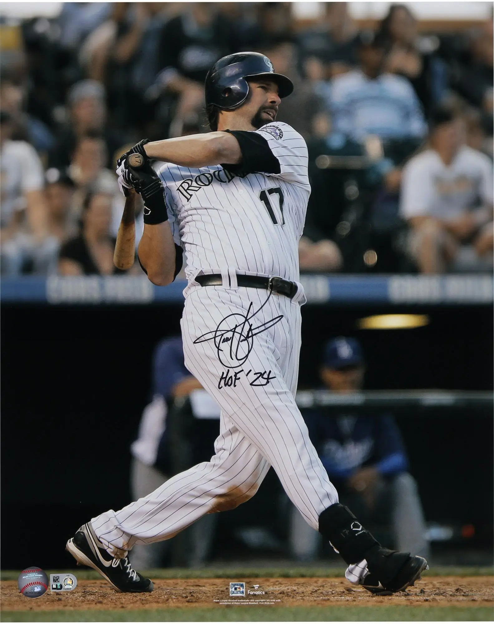 Todd Helton Colorado Rockies Autographed 16" x 20" Swinging Photograph with "HOF 2024 " Inscription - Fanatics Authentic Certified