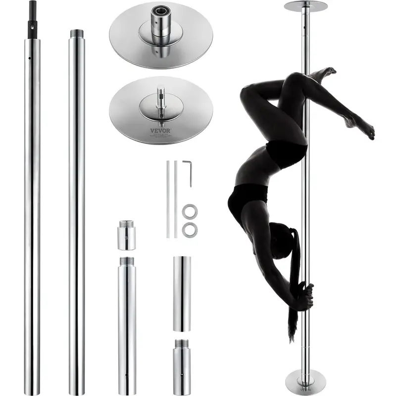 VEVOR 45mm Steel Dancing Pole - Spinning Static Fitness Kit, Portable Removable Gymnastics Equipment, Heavy-Duty Stainless Steel, Height-Adjustable Exercise Gear for Everyone, 200kg/441lbs Capacity, Spin/Lock in 1 Turn Home Gym Use
