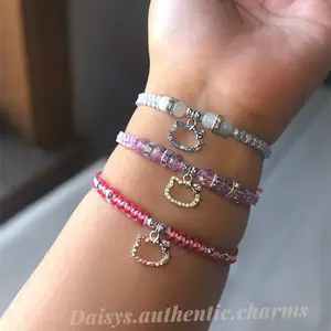 Daisys Authentic Charms Kitty Bracelet - Pink & Silver Color Options with Cat Charm Design