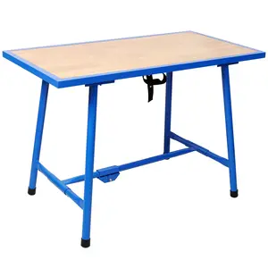 Foldable Portable Metal Workbench with Steel Frame, 47x24.5in Wooden Panel, 660 lbs Weight Capacity, Computer Desk-Workspace for Adults, Practical Packing & Dual Advantage Workshop Assembly Table (Blue) for Creative Setups