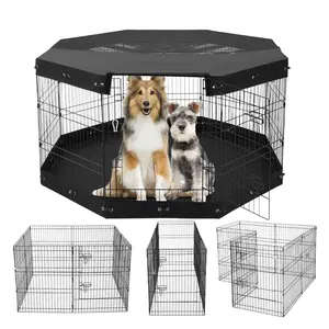 Dog Playpen 8 Panels Foldable Metal Exercise Pen With Pad Cover 30-Inch Height, Portable Indoor Outdoor Pet Enclosure, Easy Assembly Freestanding Modular Design For Training And Containment Of Medium To Large Dogs
