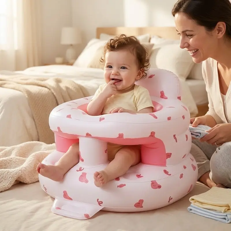 Upgrade Inflatable Baby Floor Seat with Built-in Air Pump, Surround Bumbo Design & Tray, 3-36 Months Baby Chair for Learning to Sit & Feeding, Load-Capable for Camping