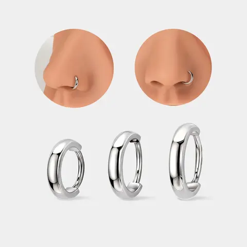 OUFER 20G Non-Tarnish Stainless Steel Plain Chunky Fake Nose Ring Piercing Jewelry - Hinged Segment Hoops for Nose Jewelry Enthusiasts’ Everyday Bold Look Body Accessory