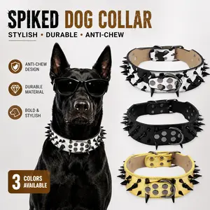 Dog Collar, Spiked Studded Anti-Chew Neck Collar, Heavy Duty Bite Resistant & Punk Stylish, Pet Neckwear Accessories, Fierce Luxury Gear for Large Breed, Bully Bulldog Pitbull Medium Large Dogs