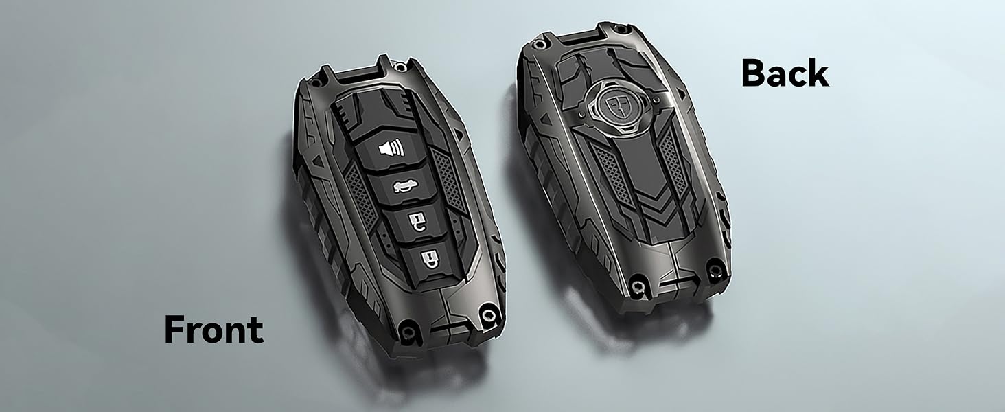 Mech Style Heavy Metal Key Fob Cover, Compatible with Toyota Tundra 2022 2023 2024 2025~, Fit for Corolla Cross Venza Sequoia etc, Zinc Alloy Key Case Protector (1 Pcs, E-Style, Gunmetal)
