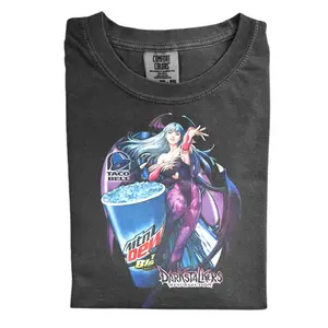 The Vintage Darkstalkers Resurrection, Taco Bell x Mountain Dew Shirt, Retro Arcade T-shirt, Gamer Gift for Men, Gift for Women, Crew Neck T-shirt, Trending T-shirt