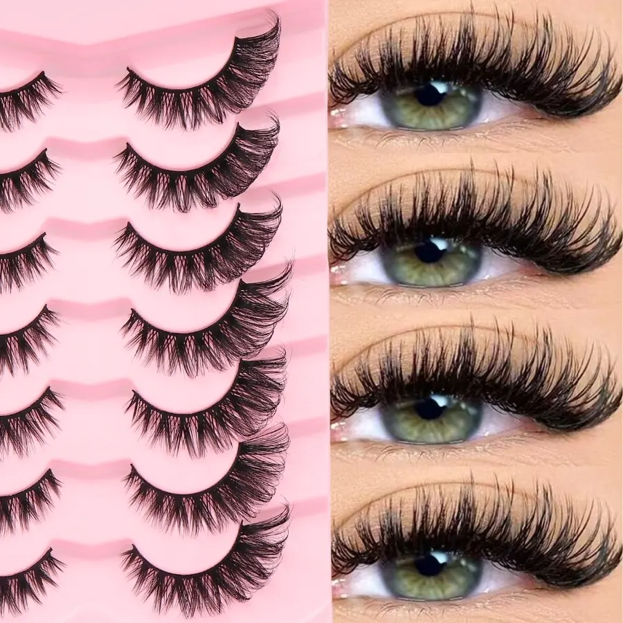 7 Pairs Cartoon Cat Eye Synthetic False Eyelashes, High Quality Eyelashes, Natural Full Effect, Fuller Look, Volumizing Lash Growth, Travel Essential Makeup Tool, Daily