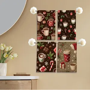 Set of 4 Holiday Christmas Kitchen Towels, 16x24 Inch Ultra Soft Polyester Fiber, Absorbent Hand Towels with Festive Designs for Home Decor