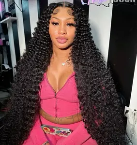 Bling Hair 14~36Inch HD 13X6 Transparent Kinky Curly Lace Frontal Wigs Pre-plucked 13X4 Jerry Curly Lace Front Human Hair Wig For Women 180 Density