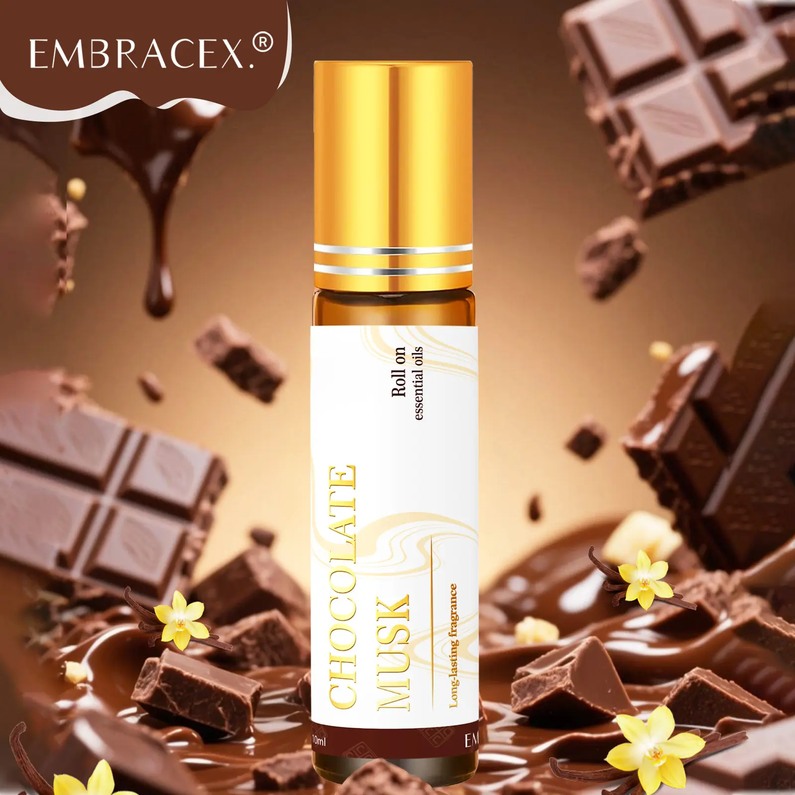 10ML Chocolate Musk Roll-On Essential Oil Aromatherapy, Alcohol-Free Long-Lasting Scent, Home Fragrance, Suitable for All Skin Types, Unisex Hair & Nail Care