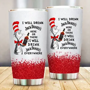 Funny Dr. Seuss Jack Daniel’s Whiskey Tumbler 20oz - Drinkware Flasks Beverage Insulation Bottles Bottled Portable Washable Reusable Stylish Aesthetic