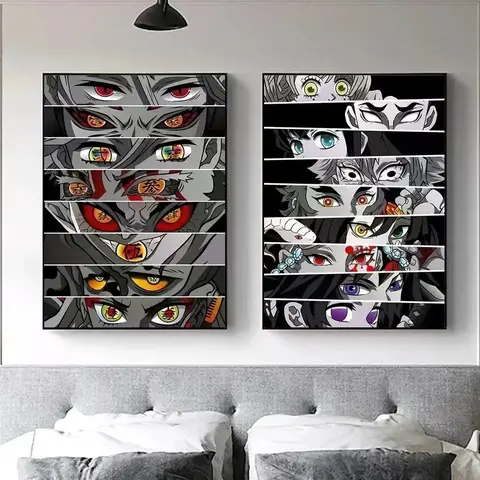 2pcs Cartoon Anime Eyes Demon Slayer Living Room Decorative Painting, Cartoon Eye Print, Unique Artwork, Unframed Canvas Poster for Bedroom, Home Wall Art Decoration, Aesthetic Wall Decor, Wall Decor Pictures, Artwork For Walls, Graphic Eye Print