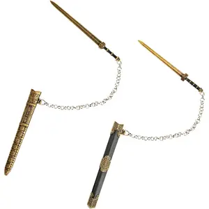 Metal Sword Bookmark with Scabbard and Link or Chain - 2 count, for Reading Men, Book Reading Accessories,  for Teacher, Student, Office, School, Library, Bookstore (Yellow & Black)