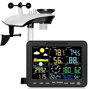 12-in-1  Weather Station  Indoor Outdoor and Rain Gauge Outdoor for Temperature, Humidity, Forecast, , Moon Phase,  for Bedroom, Black (No WiFi)
