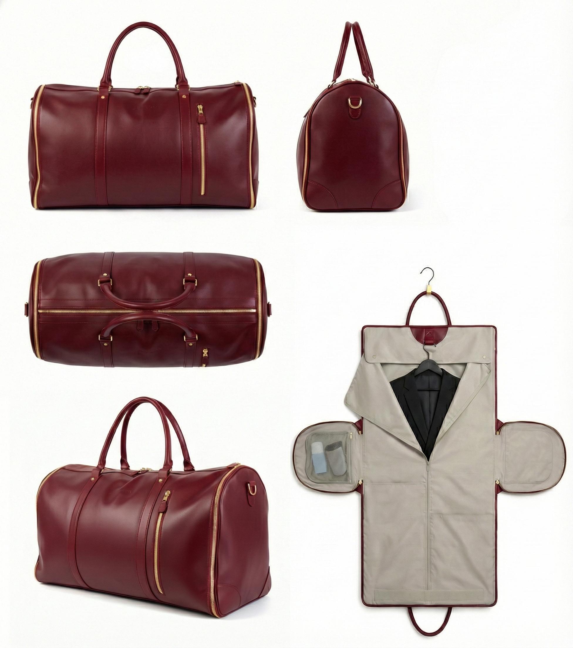 Luxe Mega Bag - Large Capacity Tote Bag - Oversized Leather Handbag - Everyday Travel Bag - Multi Pocket Organizer (Merlot Red)