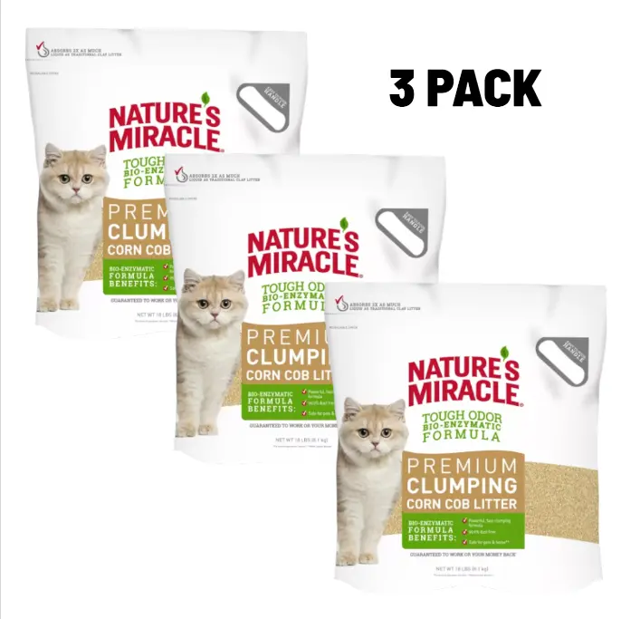 Nature's Miracle Natural Care Clumping Corn Cat Litter - Lightweight, Low Dust, Natural, 18 Lb, 3 PACK, scoopable litter, cat hygiene, indoor cat, plant based litter, feline supplies