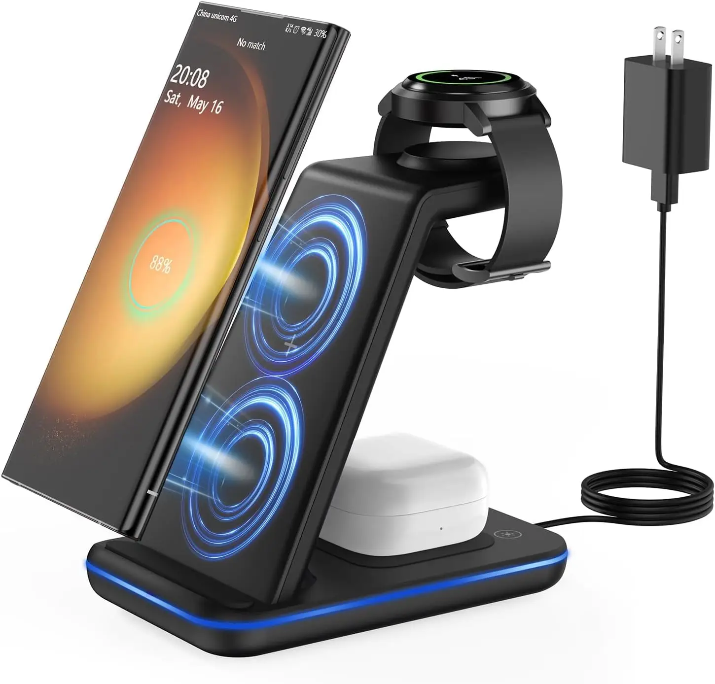 【BacktoSchool】3 in 1 Wireless Charger Station for Samsung, 18W Travel Fast Charging Stand Portable Chargers for Galaxy Watch5 Pro/4/3/Active2/1/S23 Ul
