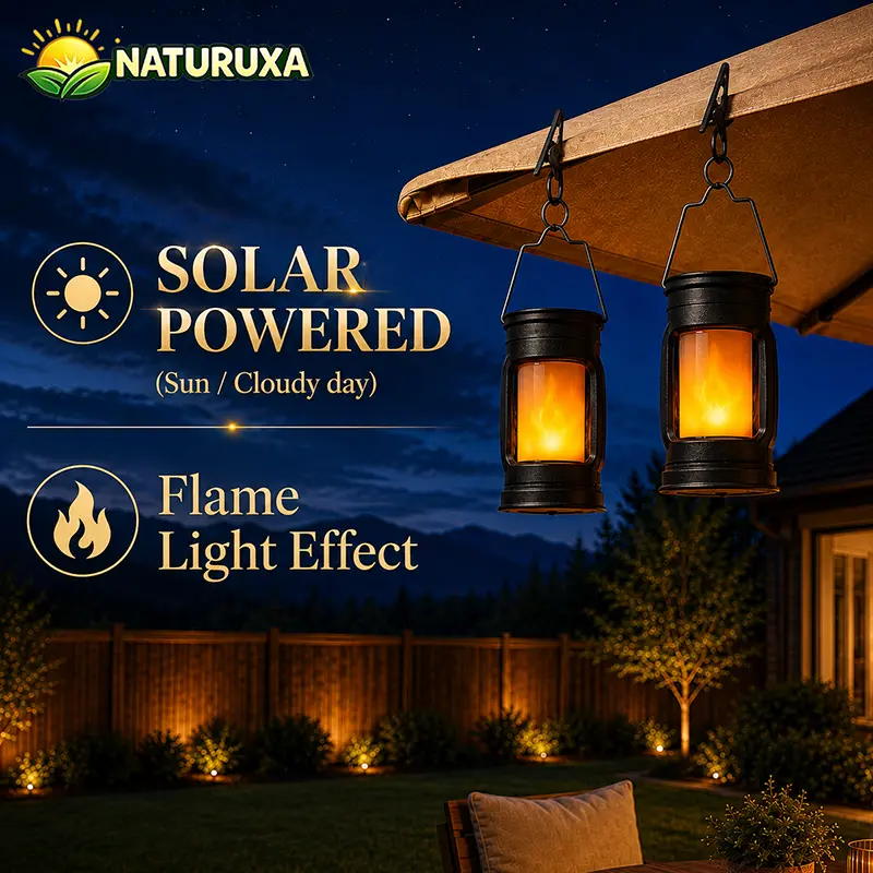 Naturuxa 2/4 Solar Flame Light – Flickering Fire Effect, Monocrystalline Panel, 10-12Hrs Runtime, IP65 Waterproof, Clip-On Design for Patio, Deck, Camping, halloween decorations