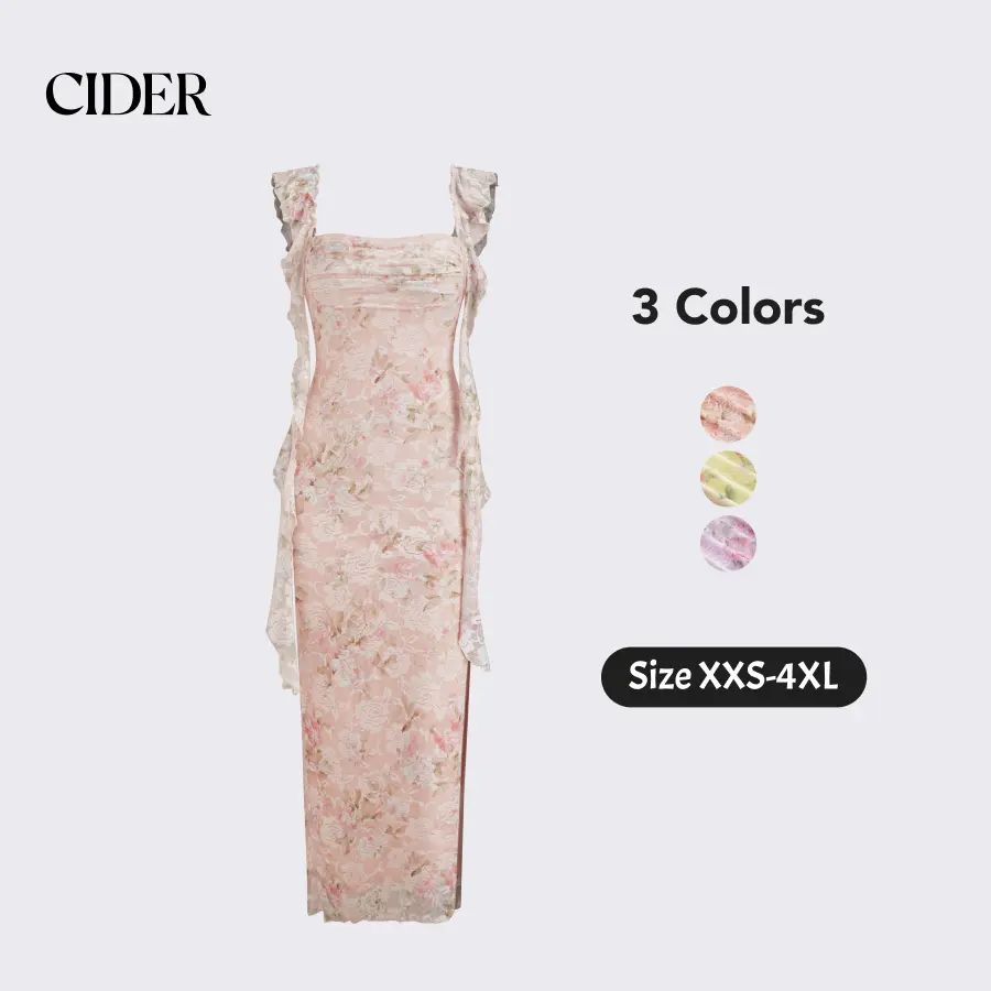 Cider Lace Floral Ruffle Hem Split Maxi Dress - TikTok Shop