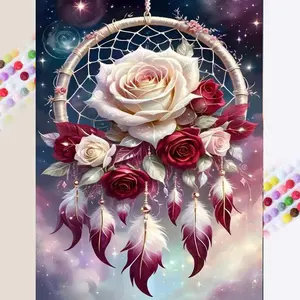 1 set of DIY diamond painting kit, 5D diamond art kit, DIY decor dream catcher, rose, feather mosaic, diamond art, DIY art home decoration, Handicraft