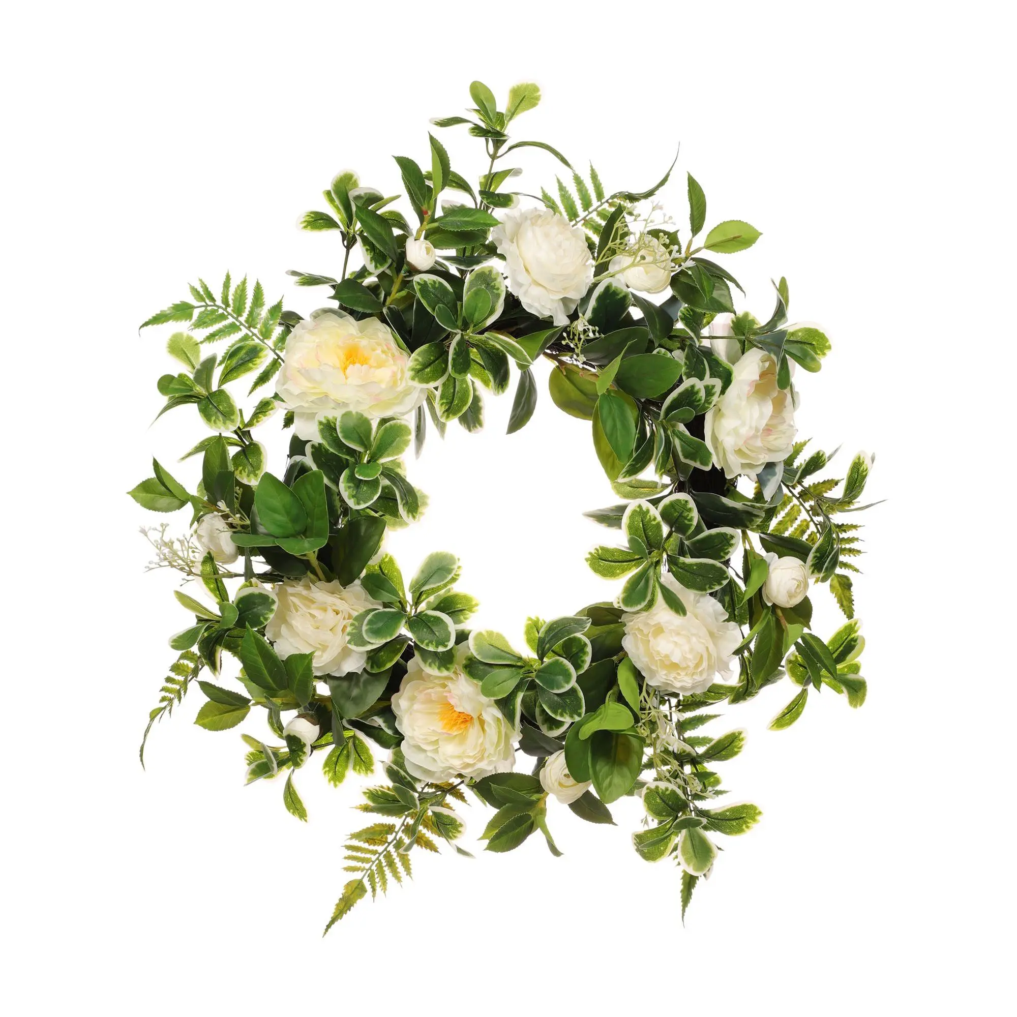 Puleo 24"  Camellia,Peony Floral Spring Wreath With Green