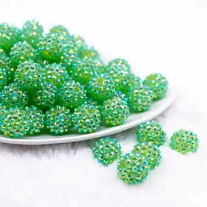 16mm Lime Green Jelly Rhinestone AB Bubblegum Beads