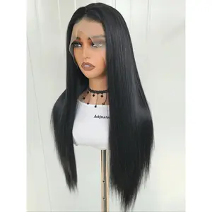 26 Inch 13x4 Lace Front Straight Black Synthetic Wig Natural Hairline