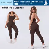 Coral Canton Seamless Halter Top & Leggings Sets SohoChic