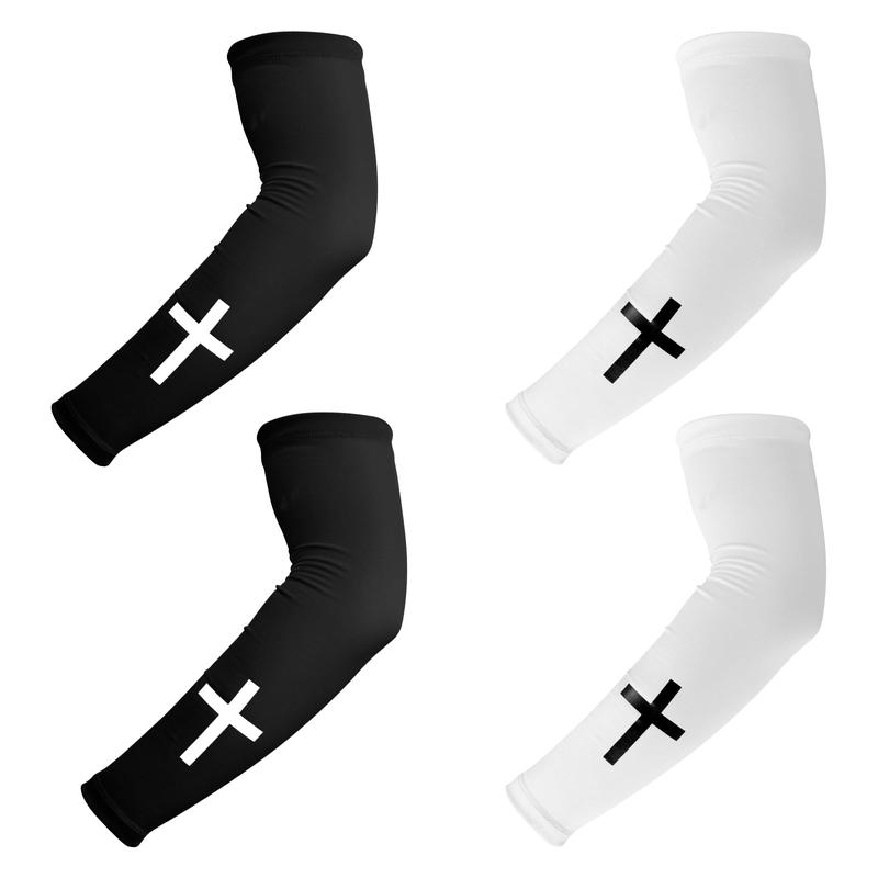 Cross Arm Sleeves 2 Pairs Polyester Religious Compression Cooling Arm Sleeves for Men Women Football Basketball Baseball Running Cycling Outdoor Activities Sleeve with Piping