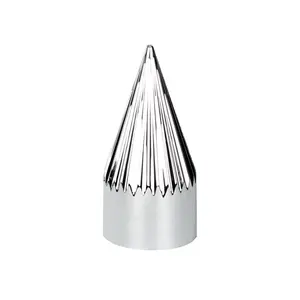 United Pacific - 4-3/8 Inch Chrome Plastic Thread-On Slot Spike Lug Nut Cover With Flange (33 mm Base)