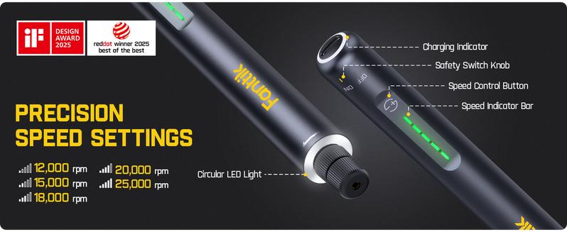 Fanttik F2 Master Mini Cordless Rotary Tool Kit 4V, Brushless Motor 25000 RPM, Revostor Hub, 35 Accessories, Portable Lightweight Design Drill Bits, for 3D printer