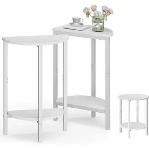 Side Table, Small Round End Table, Set of 2 Half Round Side Table Half Moon Tables, Circle Table Small Round Coffee Table for Living Room, Thin Accent Sofa Table Narrow Entryway Tables, White