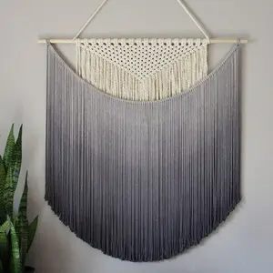 Handmade Macrame wall hanging in Ombre Gray Color, Bohemian home Decor, Handwoven and Dip-Dyed Tapestry, Chic Ombre Natural Cotton Art Piece