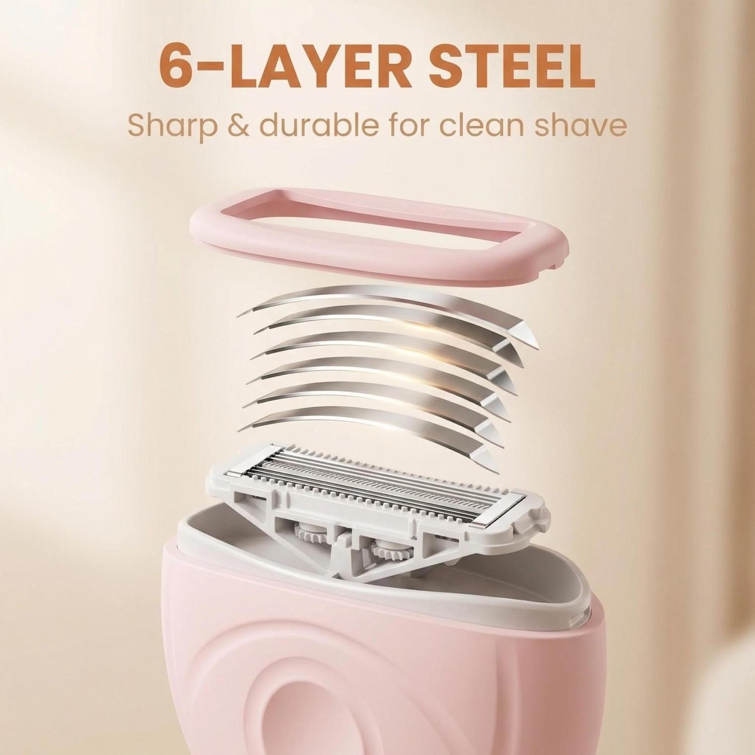 Portable Mini Women's 6 Blade Razor, Pivoting & Rotating Head Shaving Razor for Smooth Close Shave, Portable Hair Removal for Face Legs Full Body