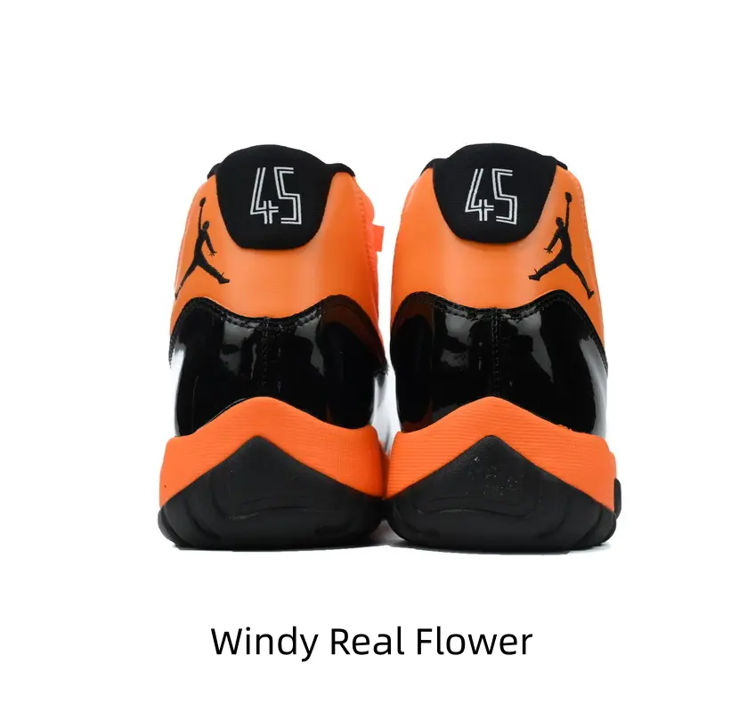 Unisex Black Bright Orange Two Tone High Top Basketball Sneakers Gloss Patent Leather + Breathable Orange Mesh Upper Orange Laces Shock Absorbing Orange Midsole Black Rubber Outsole Black Rear Embroidery S