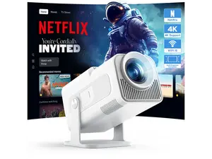 WOLFANG 4K Mini Projector, Built-in Apps/Official Netflix, 26000 Lumen WiFi 6 Portable Projector with 50% Zoom, 180 Rotatable Smart Home Projector Compatible with TV Stick/iOS/Android/PC/PS5/HDMI/AV