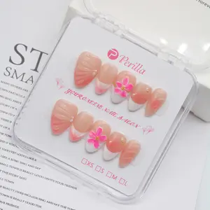 Perilla A1-A8 Almond Shaped Handmade Press On Nails 3D Flowers French Tips with Tool Kit