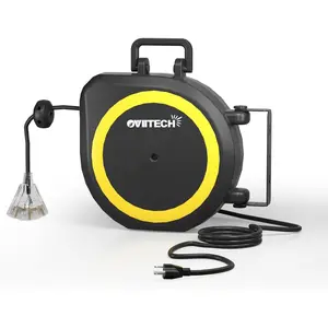 50 Ft Retractable Extension Cord Reel,14/3 AWG SJTW Heavy Duty Power Cord, 3 Electrical Outlets,13 Amp Circuit Breaker,Black and Yellow,ETL Listed