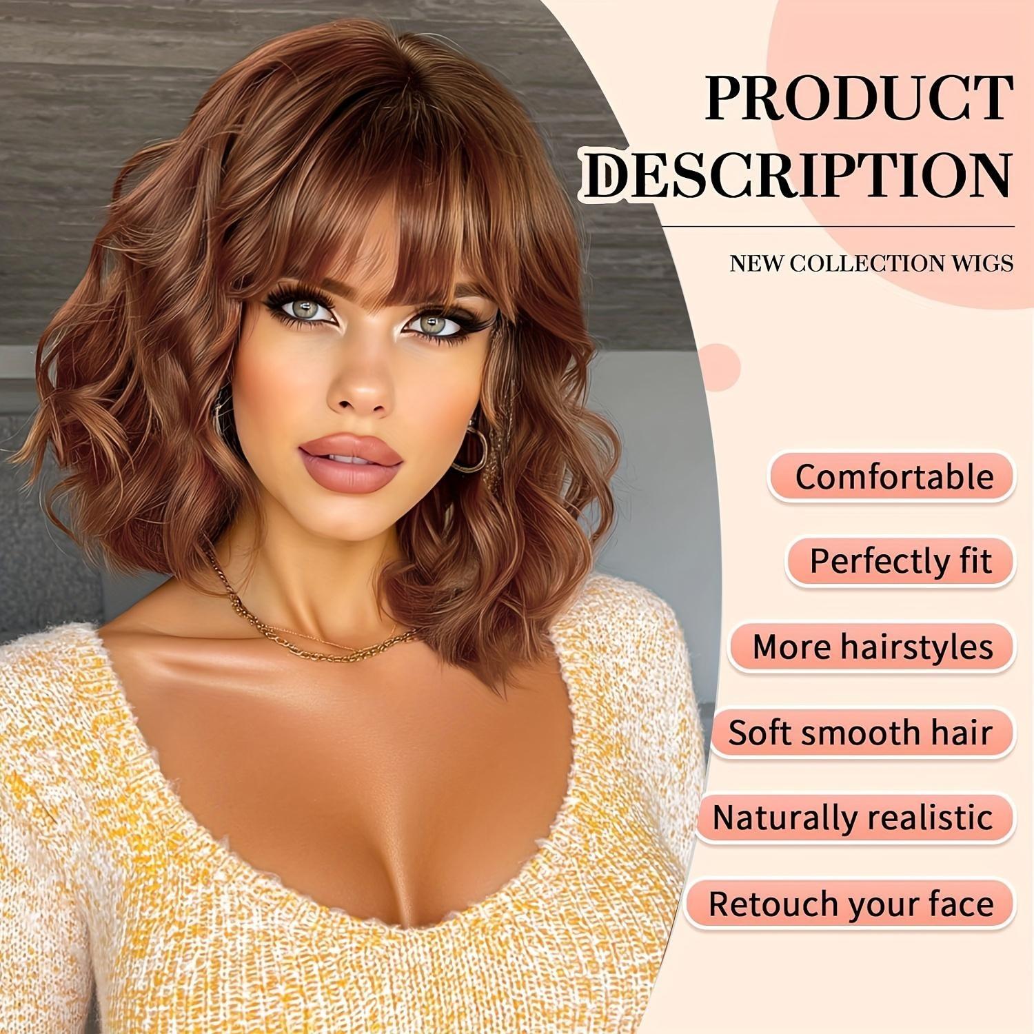 FESHFEN Invisible HD Lace Front Wig with Curtain Bangs - Natural Ash Brown Body Wave Wig for Women, Glueless & Beginner Friendly 24 inch