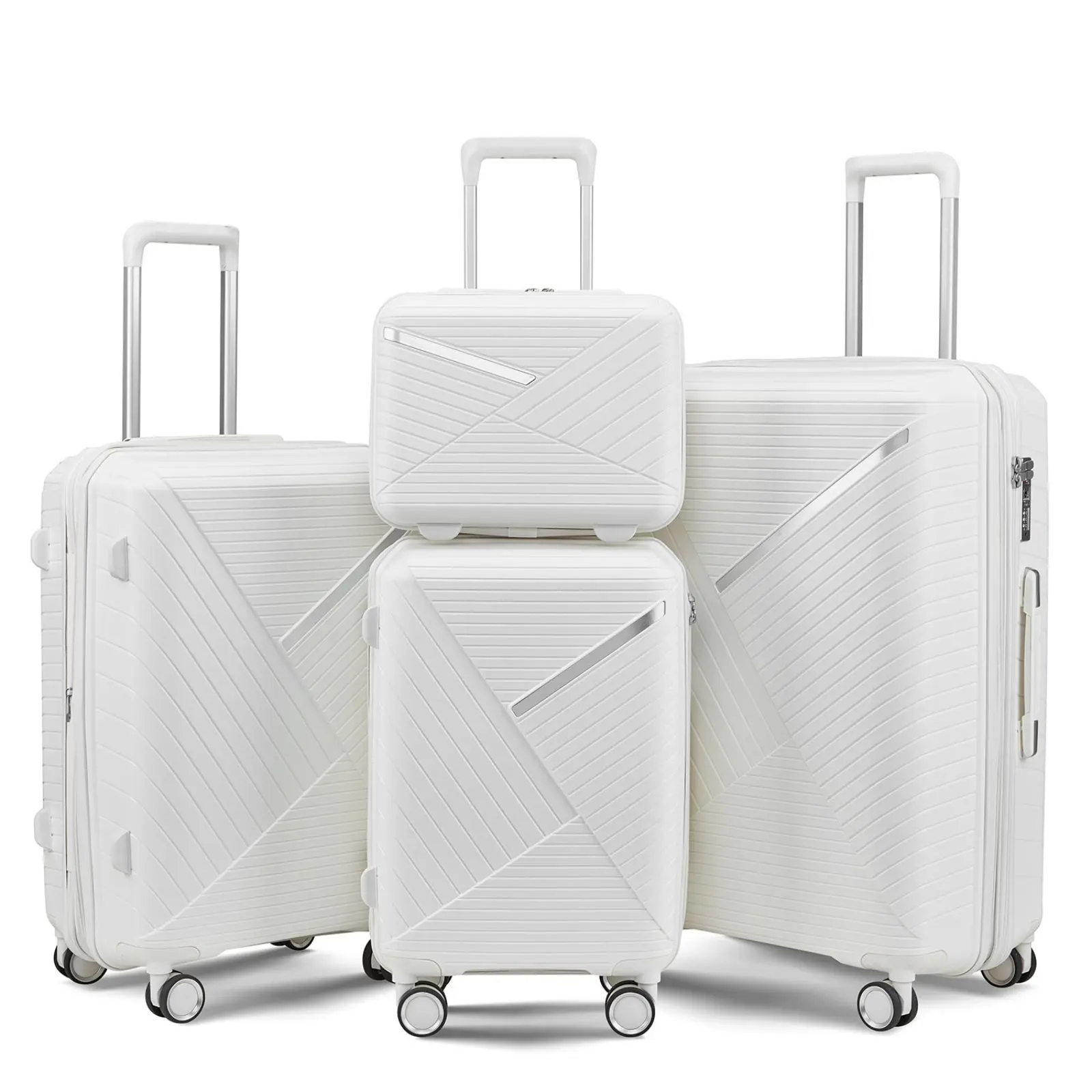 Luggage four-piece set Durable simple luggage lightweight TSA lock White