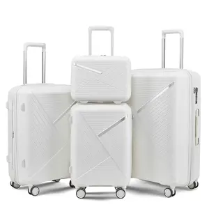 Luggage four-piece set Durable simple luggage lightweight TSA lock White