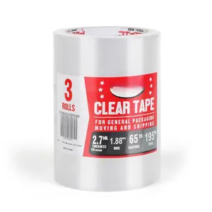 Packing Tape, 1.88 inch Wide x 65 Yards Per Roll, Clear, 2.7MIL Thickness Heavy Duty Packaging Tape Carton Tape for Shipping, Moving, Sealing [Pack of 3 Rolls]