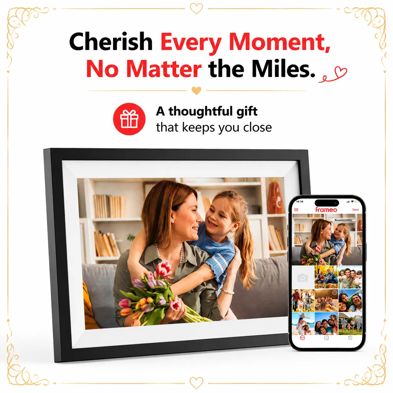 Digital Photo Frame,10.1 Inch Frameo Digital Picture Frame, 1280x800 IPS LCD HD Touch Screen,Auto-Rotate,16GB, Supports SD Cards,Share Photos and Videos from Anywhere,Easy Setup Over WIFI,Valentine's Day Gift,Gift for Birthday,Father's Day Gift