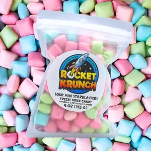 Rocket Krunch 4 oz Sour Mini Starblasters Freeze Dried Candy Snack - Bright Colorful Crunchy Sweet Treats