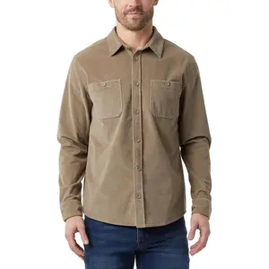 32 Degrees Men's Classic Corduroy Button-Down Shirt, Long Sleeve, Khaki Beige, Dual Chest Pockets