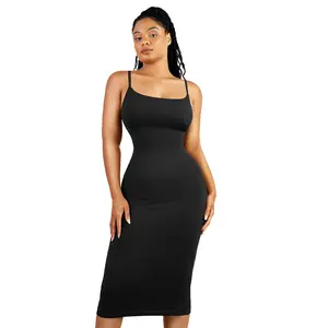 Soo Slick Dress for Women 2025: Tummy Control Shapewear | Midi Sleeveless Dress with Adjustable Straps, Compression, Minimalist Womenswear & Underwear Sexy Comfort