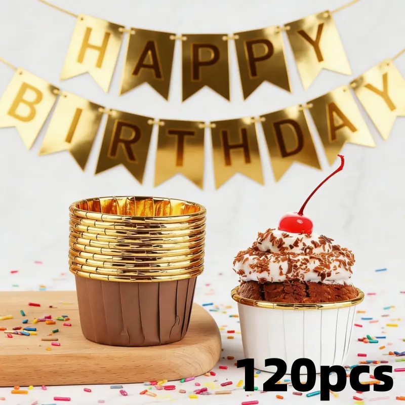 120-Count Food-Grade Baking Cupcake Liners - Colorful, Disposable, Greaseproof Bakeware for Birthday Parties, Home Baking, Baking Tools & Utensils DIY Dessert Decor