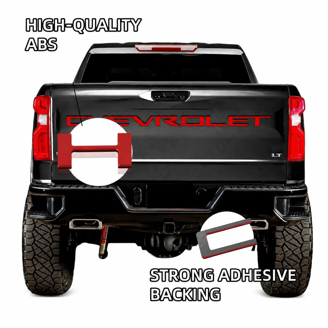 2019-2026 Silverado 1500 Tailgate Logo Letters, Premium 3D CHEVROLET Emblem Trim, Red ABS Styling Kit