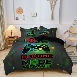 3-Piece Game Style Bedding Set with Pillowcases, Soft Easy Care, Single Twin Full Queen Sizes, Ideal for Gamers